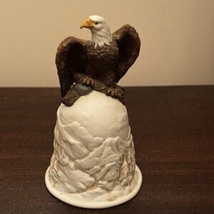Bald Eagle Bell Ceramic Raised Landscape Trees Mountains Bird American Vintage